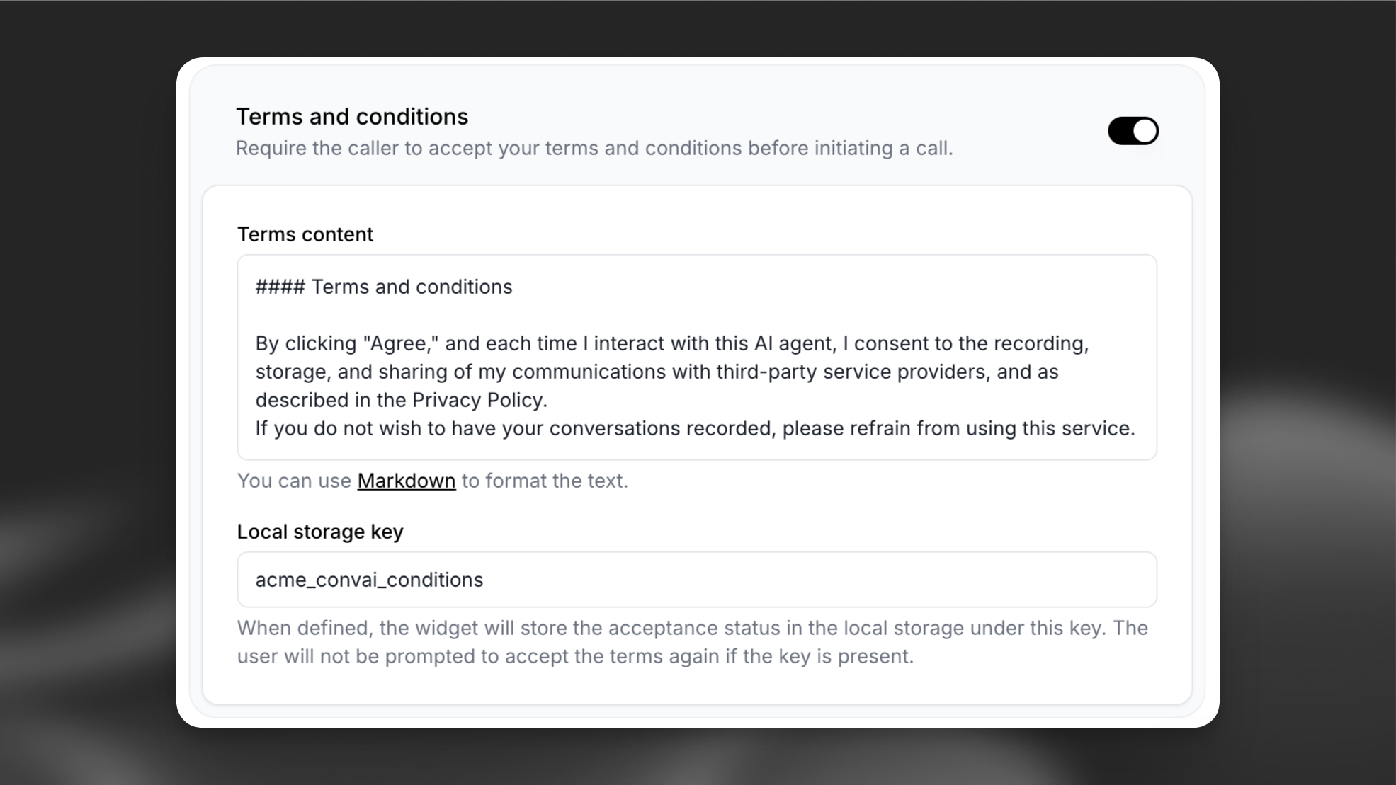 Terms setup