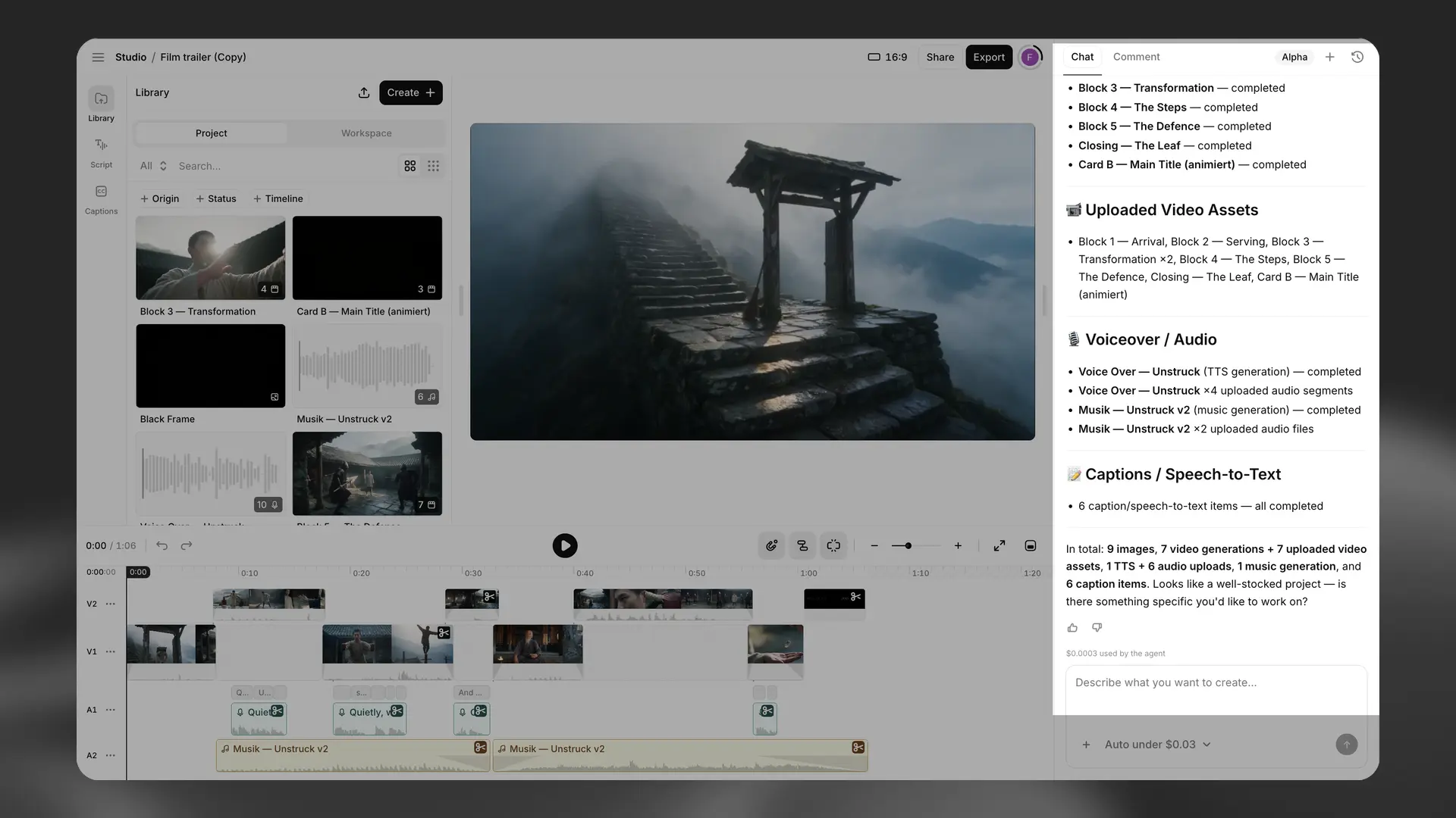 Studio Agent in the video project editor