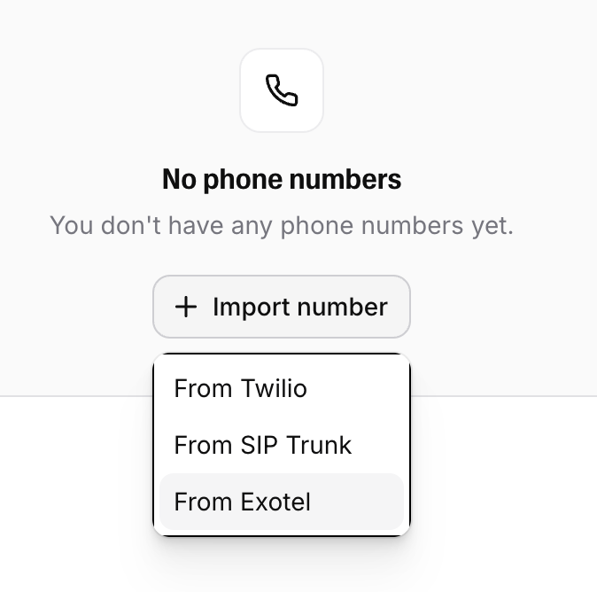 ElevenAgents: Import number dropdown with From Exotel selected