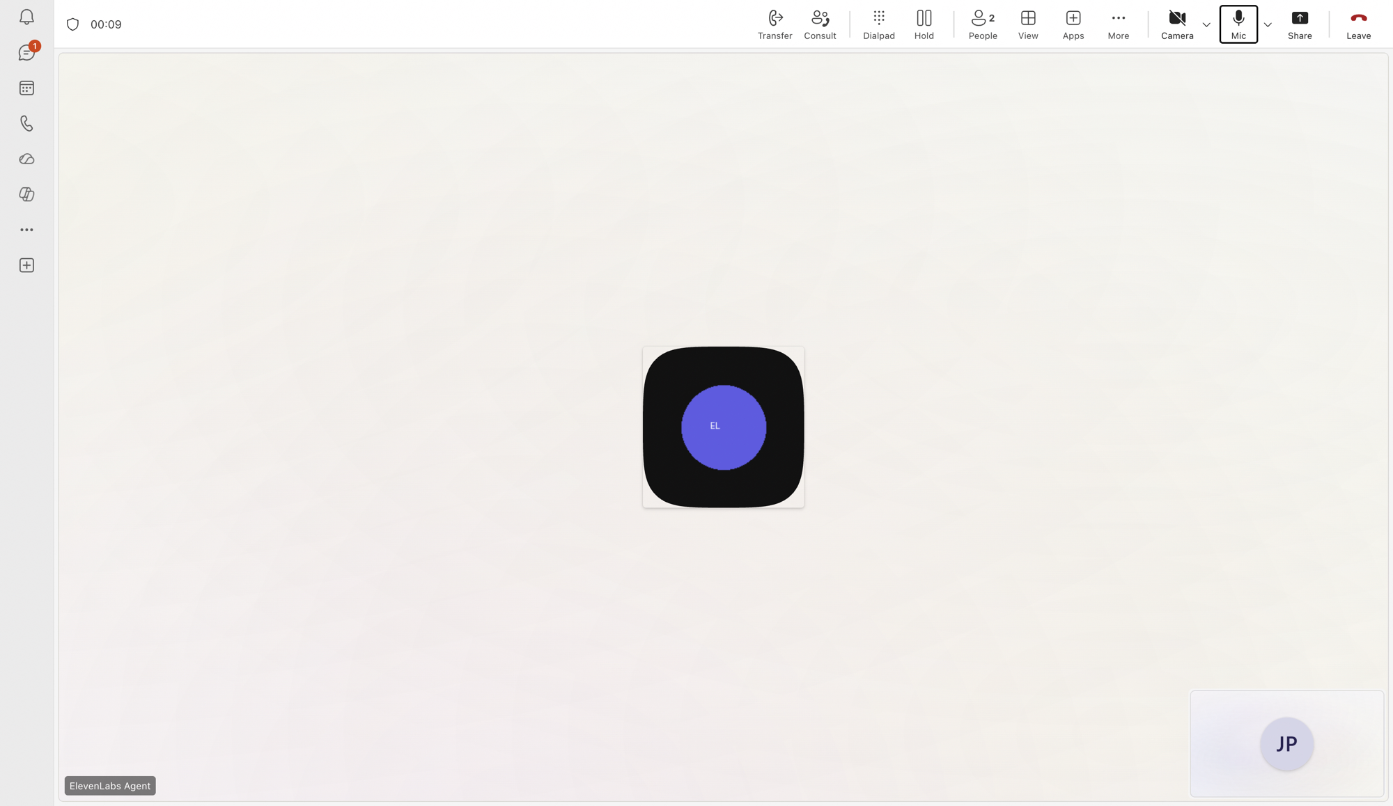 An active Teams call with the ElevenLabs agent bot