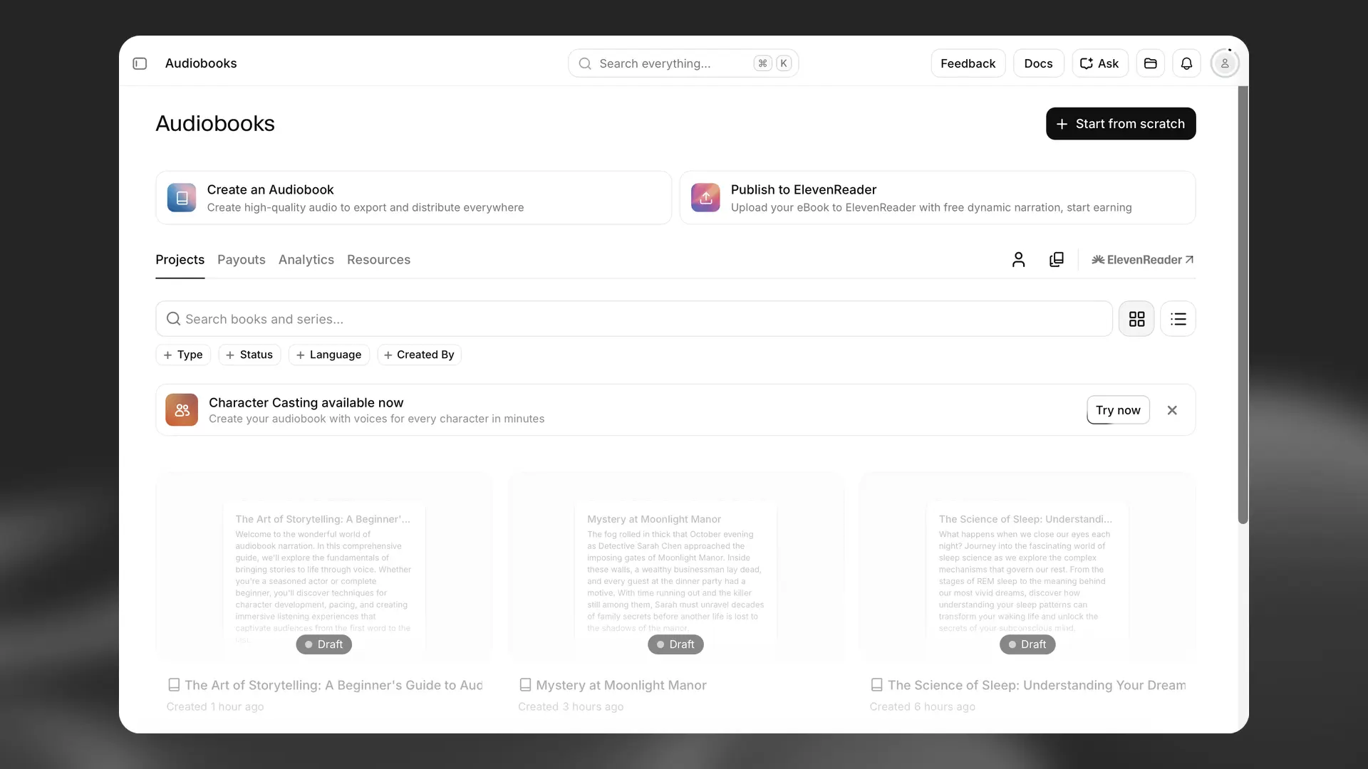 Audiobooks - create new book
